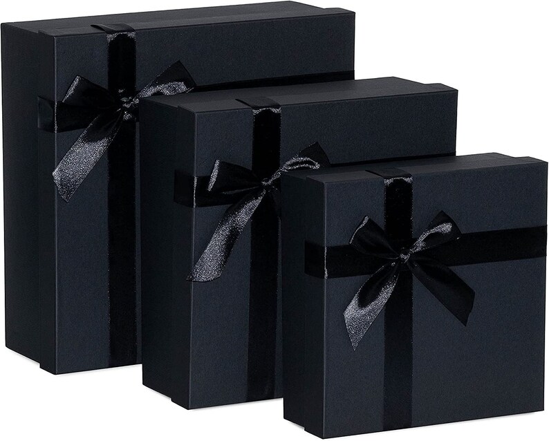 Black Gift Boxes With Lids Assorted Sizes 3 Piece Luxury Etsy