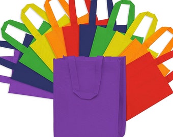 Kids Gift Bags - 12 Pack Multi-Color Reusable Gift Bag Tote with Handles for Birthdays, Bridesmaids, Party Favor, Holiday Presents - 10x5x13