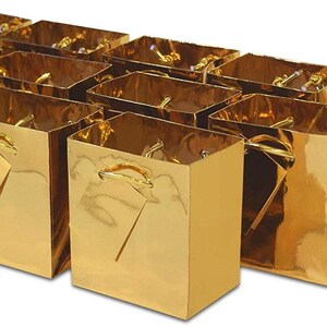 Gold Gift Bags - 12 Pack Metallic Designer Paper Gift Wrap Euro Totes with Handles for Birthdays, Party Favors, Baby Showers