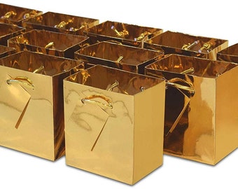 UNIQOOO 12Pcs Premium Assorted Gold Metallic Foil Gift Bags