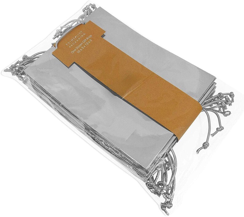 Large Metallic Silver Paper Gift Bags With Metallic Handles Etsy
