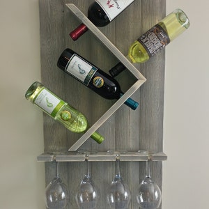 Wine Bottle and Glass Wine Holder, Rustic Wall Wine Rack, Wine Rack Wall Mounted