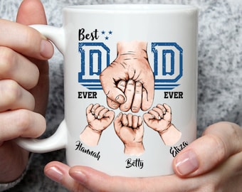Best Dad Ever Mug, Personalized Fist Bump Set, Father's Day Gift, Custom Name, Father Hand Mug, Unique Dad Present, Funny Coffee Cup for Dad