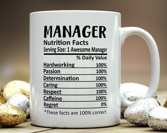 Manager Mug, Manager Gift, Manager Nutritional Facts Mug,  Best Manager Gift, Manager Graduation, Funny Manager Coffee Mug