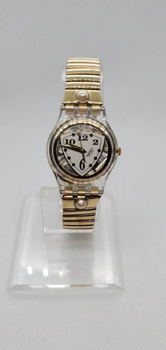 Vintage Womens Swatch Gold Band with Pearls - image 1