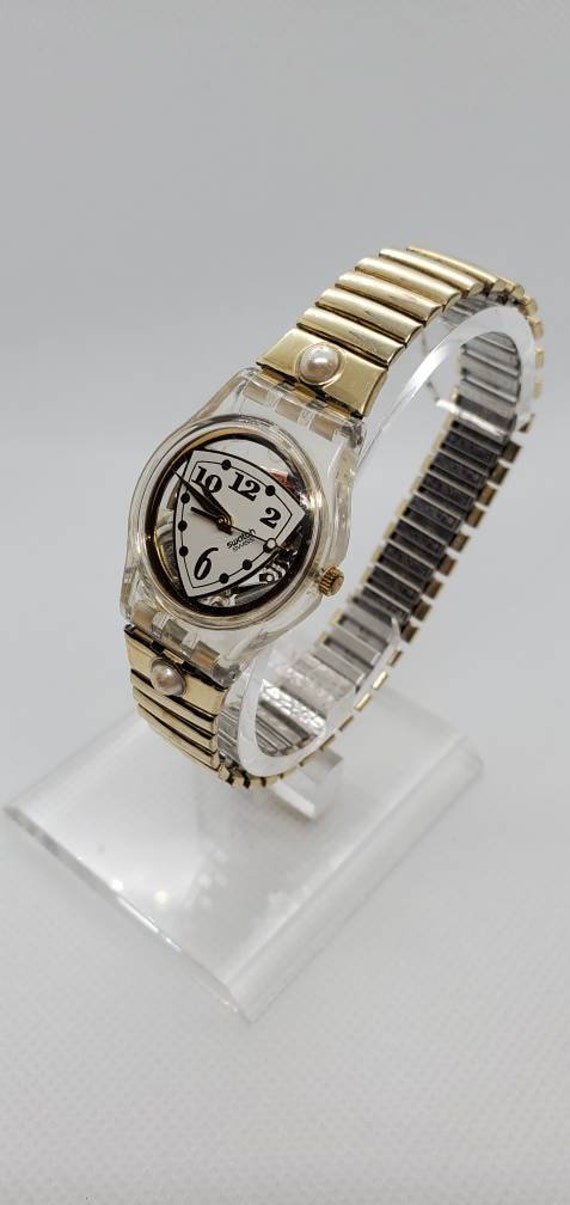 Vintage Womens Swatch Gold Band with Pearls - image 3