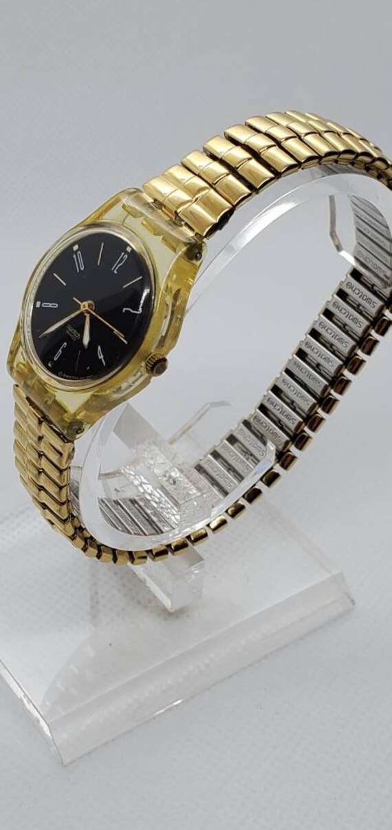 Vintage Womens Swiss Swatch Gold & Black - image 3