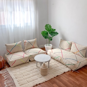 Unstuffed Moroccan Floor Sofa: Wool Arabic Majlis Couch Set