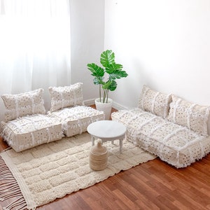 Moroccan Seating Floor Seating Unstuffed Complete set Long Floor Cushion + Stuffing Zipped Pouches , Moroccan floor Sofa