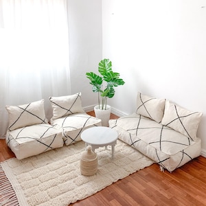 Moroccan Seating Floor Seating Unstuffed Complete set Long Floor Cushion + Stuffing Zipped Pouches , Moroccan floor Sofa