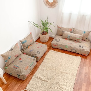 Moroccan Floor couch Floor Seating Unstuffed Complete set Long Floor Cushion + Stuffing Zipped Pouches