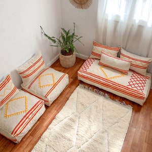 Moroccan Floor couch Floor Seating Unstuffed Complete set Long Floor Cushion + Stuffing Zipped Pouches , Moroccan floor Sofa