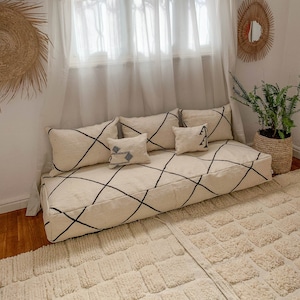 Moroccan Floor Couch Floor Seating -6 ft (180 x60x20cm) Unstuffed Moroccan Floor Cushion ,Arabic Floor Sofa + Stuffing Zipped Pouches