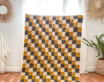 Checkered Beni Ourain Rug: Multicolor Moroccan Berber Carpet