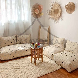 Moroccan Floor couch Floor Seating Unstuffed Complete set Long Floor Cushion + Stuffing Zipped Pouches, Moroccan Floor Sofa