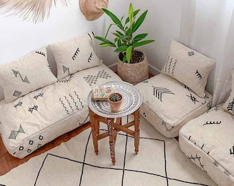 Unstuffed Moroccan Floor Cushion Seating: Wool Kilim Pouches