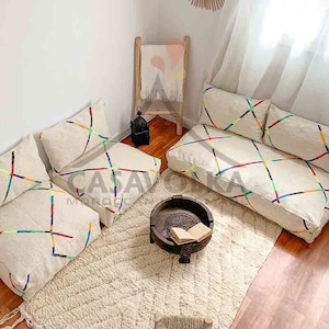 Moroccan Floor Cushions, Moroccan Floor Sofa -2,4 ft (60/120 x60x20cm) Unstuffed Moroccan Floor Seating+Zipped Insert Bags