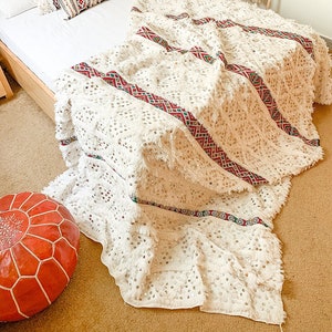 Handmade Moroccan Wedding Blanket: Berber Wool Throw with Silver Sequins