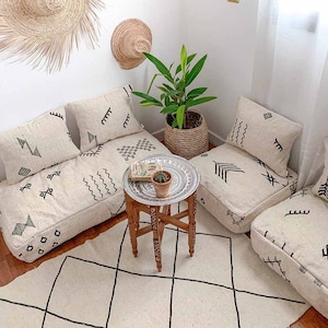 BERBER Moroccan Floor Couch Covers, Moroccan Cushion Covers with Amazigh Symbols, Unstuffed with Zipped Pouches