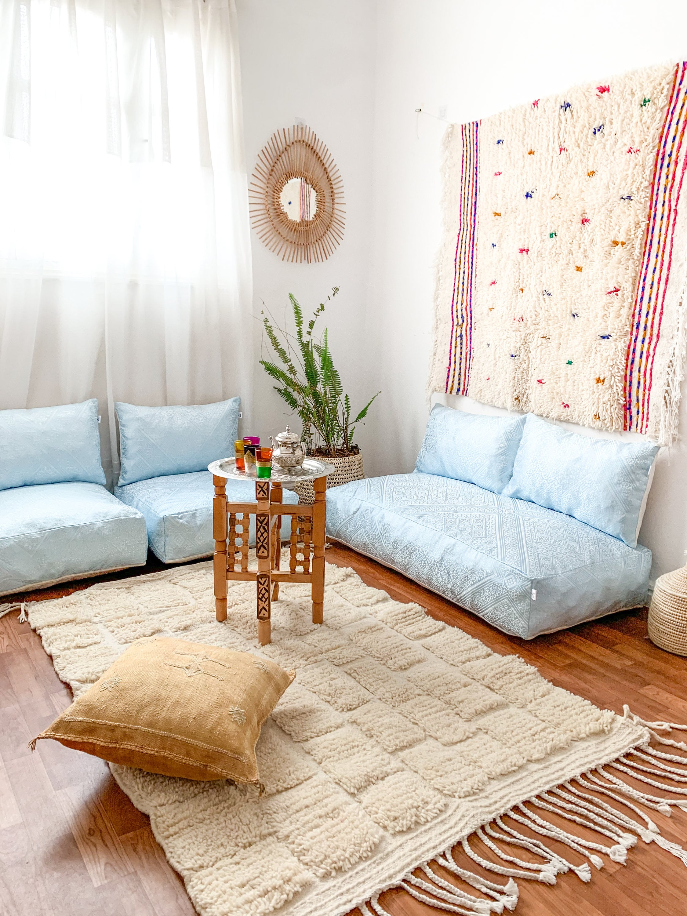 Moroccan Floor Cushion Sofa, Unstuffed Complete Set, Long Pouf