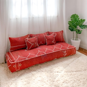 Cactus Silk Moroccan Floor Sofa: Boho Backrest Pillow Cover, Unstuffed