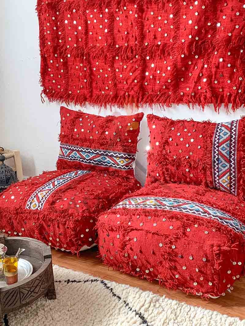 枕 Moroccan floor Pillow Cushion Moroccan Floor Couch Set: Unstuffed Wool Cushions + Pouches - Etsy