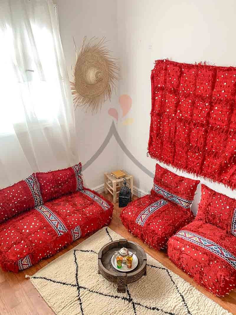 Moroccan Floor couch Floor Seating Unstuffed Complete set Long Floor Cushion  + Stuffing Zipped Pouches ITRI - CasaVolka