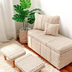 Handmade Hallway Storage Bench Set - Handcrafted Entryway Storage Bench with Storage Set - upholstered bench Set of 5 pieces