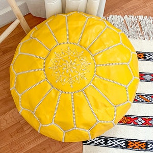 Round Footstool,Moroccan Pouf, Leather Ottoman Pouf, Ottoman Pouf