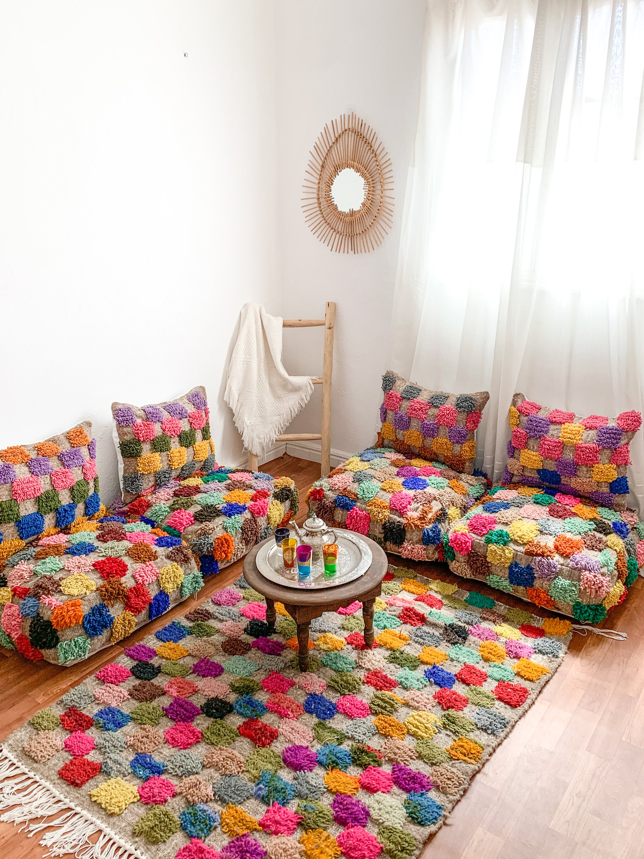 Checkered Moroccan Floor Cushion Set: Unstuffed Pouf Seating - Etsy