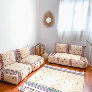Moroccan Floor Couch Floor Seating Unstuffed Complete set Long Floor Cushion + Stuffing Zipped Pouches, Moroccan Floor Sofa