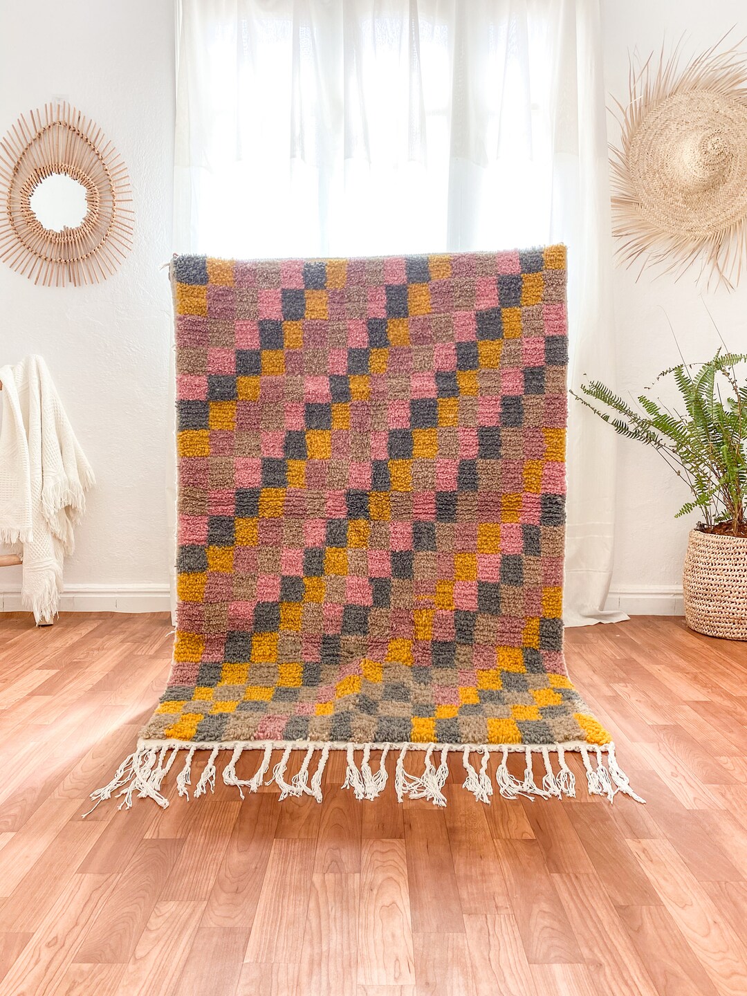 Colorful Checkerboard Moroccan Rug: Handwoven Wool, 3.4 X 5 Ft - Etsy