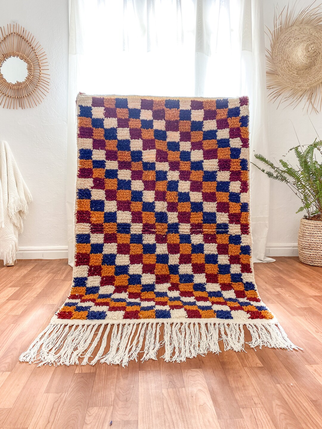 Wool Checkered Rug Colorful Checkered Moroccan Rug: Handwoven Wool, 3.3 X 4.9 Ft - Etsy
