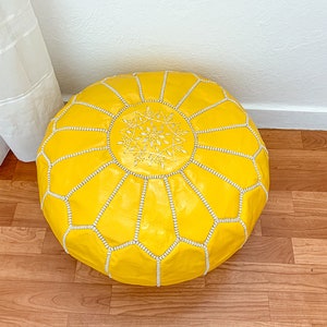 Handmade Leather Moroccan Pouf: Round Ottoman Footstool (Unstuffed)