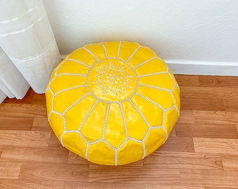 Handmade Leather Moroccan Pouf: Round Ottoman Footstool (Unstuffed)