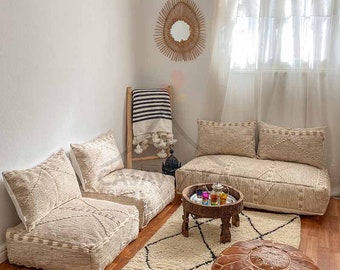 Moroccan Floor couch Floor Seating Unstuffed Complete set Long Floor Cushion + Stuffing Zipped Pouches