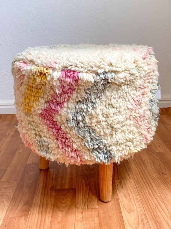 ラウンド型ヴィンテージオットマンフットスツール - モロッコ風