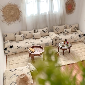 Moroccan Floor couch Floor Seating Unstuffed Complete set Long Floor Cushion + Stuffing Zipped Pouches