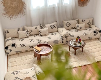 Handmade Kilim Wool Moroccan Floor Cushion Set: Unstuffed Seating Pouches