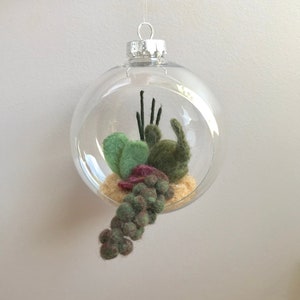 Needle Felted Hanging  Succulent Cactus Terrarium