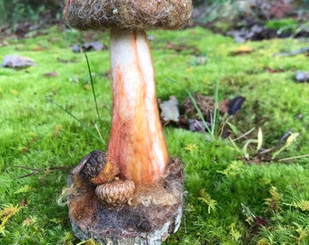 Needle Felted Mushroom With Acorns
