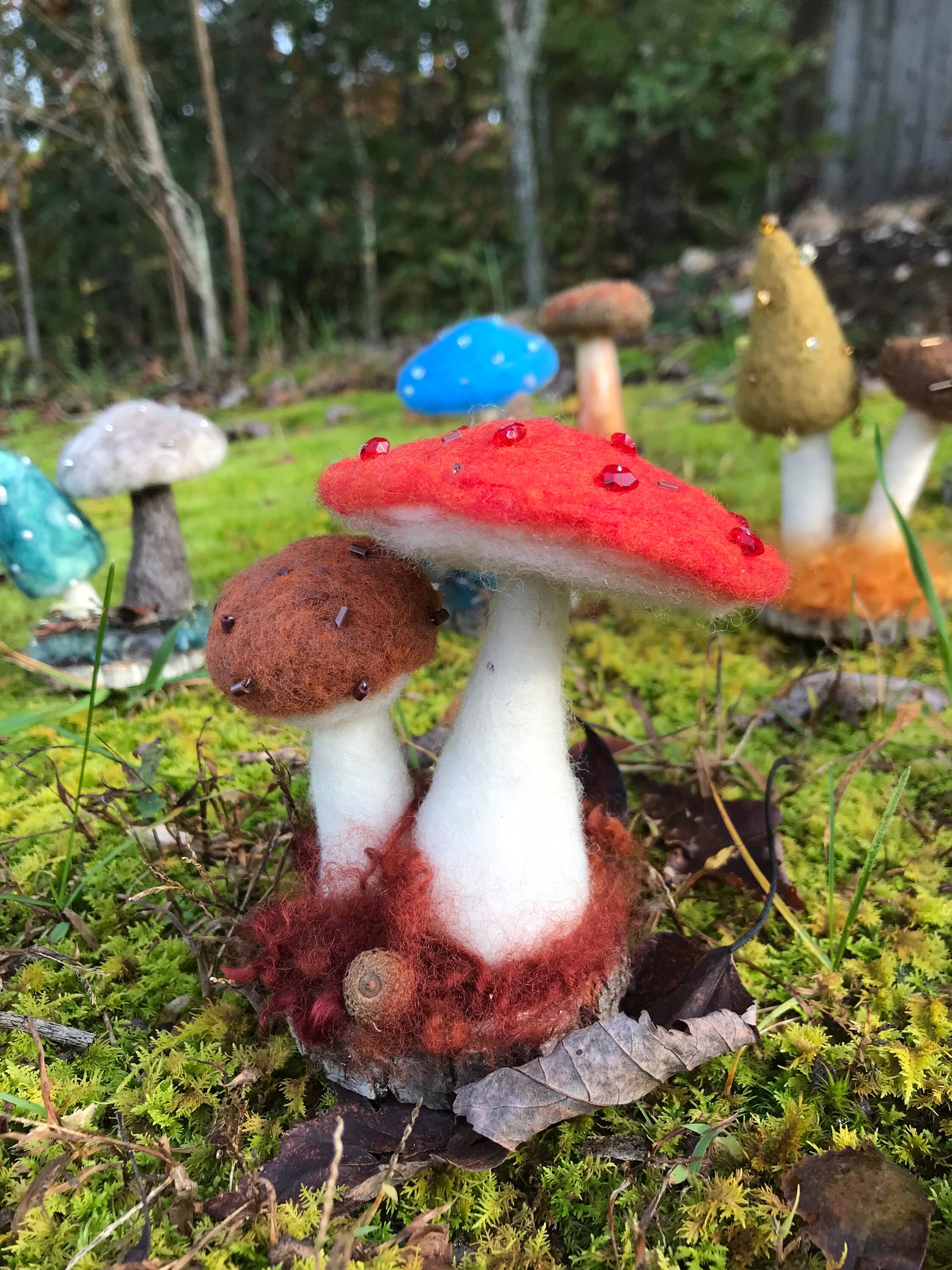 Needle Felted Whimsical Mushrooms