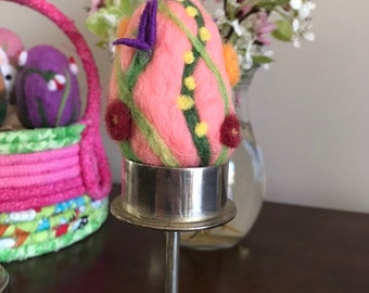 Needle Felted Easter Spring Garden Floral Egg Ornament Figurine Decoration