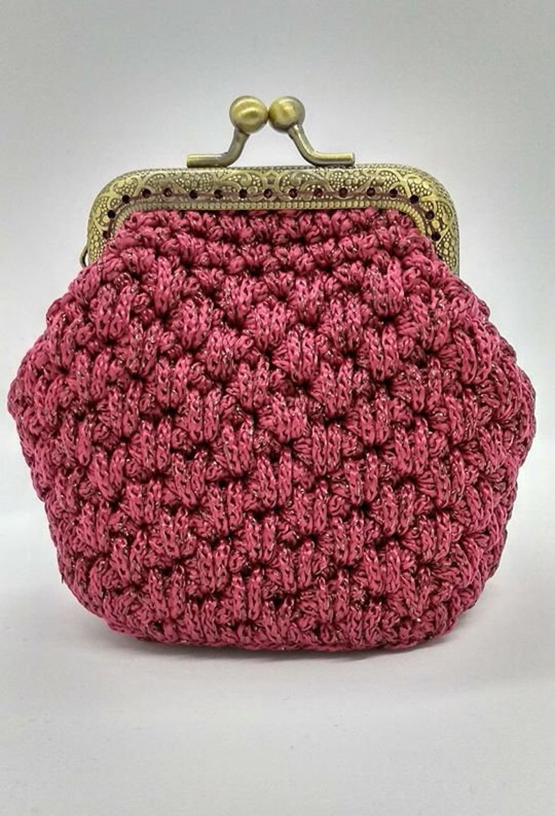 Handmade crochet coin purse,bordo color with a bronze shine,metal frame crochet purse for coins