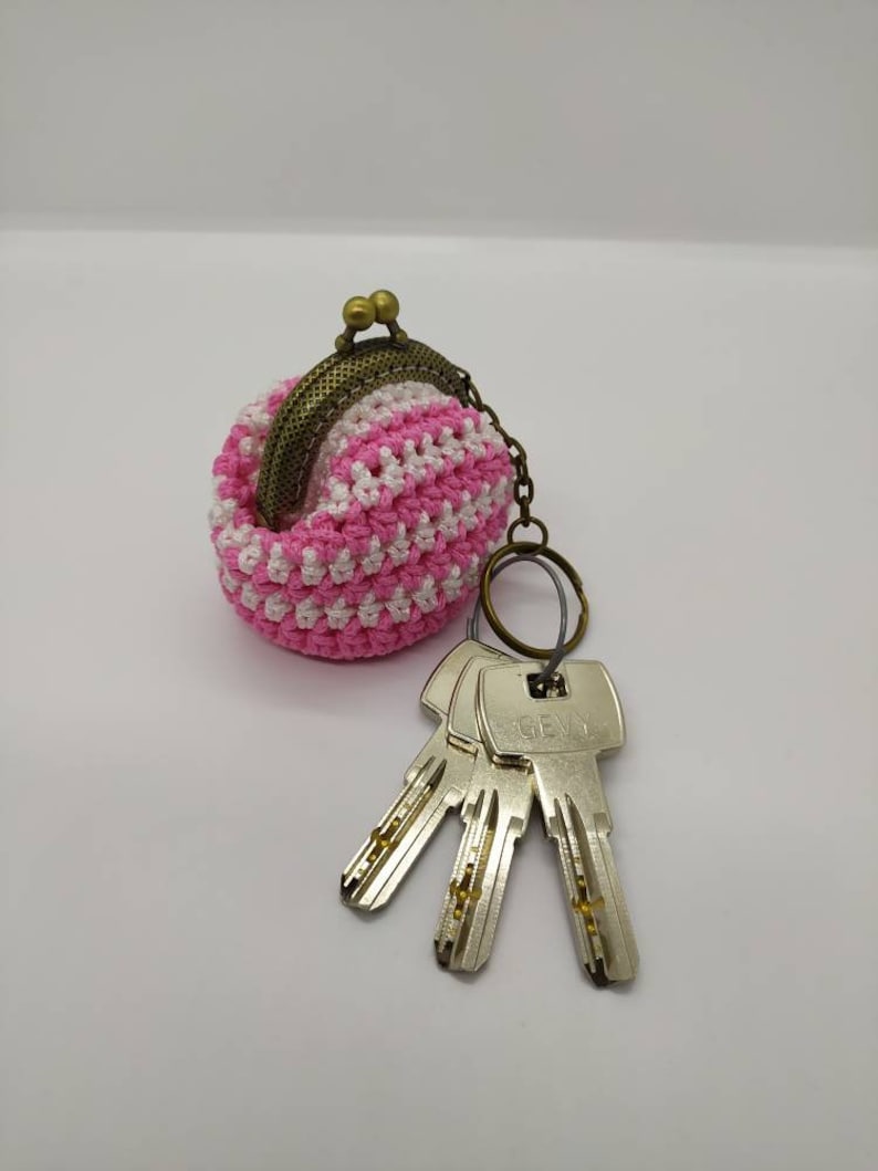 Keychain Handmade coin purse keychain Mini coin purse Pink and | Etsy