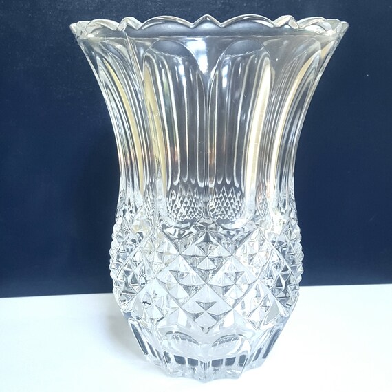 Vintage Heavy Cut Crystal Vase With Diamond Pattern Home Etsy