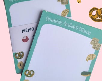 Freshly Baked Ideas Memo Pad | Bakery-themef Memo Pad, Cute Stationery, bread bagel Stationery