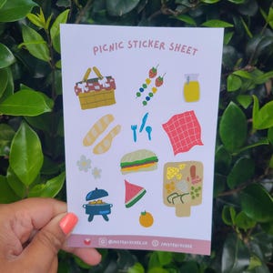 Picnic Sticker Sheet - Aesthetic Stationery, Journal Stickers, Kawaii, Cute Planner, Laptop Decor, Phone Decal