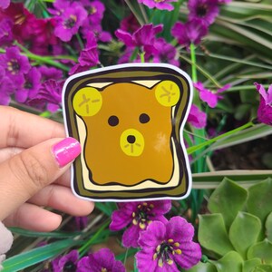 Sticker pain ours kawaii, sticker pâtisserie mignon, design banane brunch beurre de cacahuète