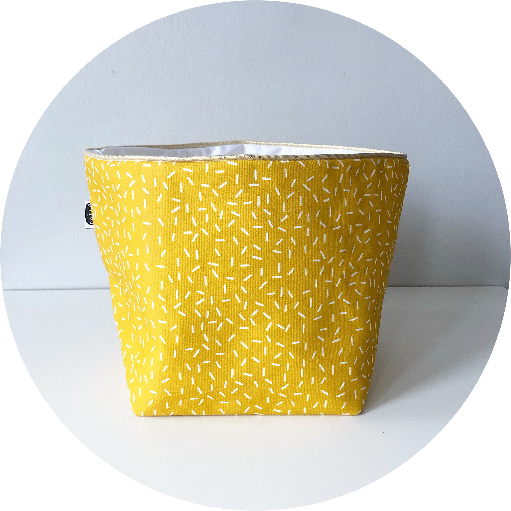 Panière/Vide Poche Imperméable - Motifs Poëco Imprimé sur Coton Bio Hauteur 16cm Jaune + Confettis